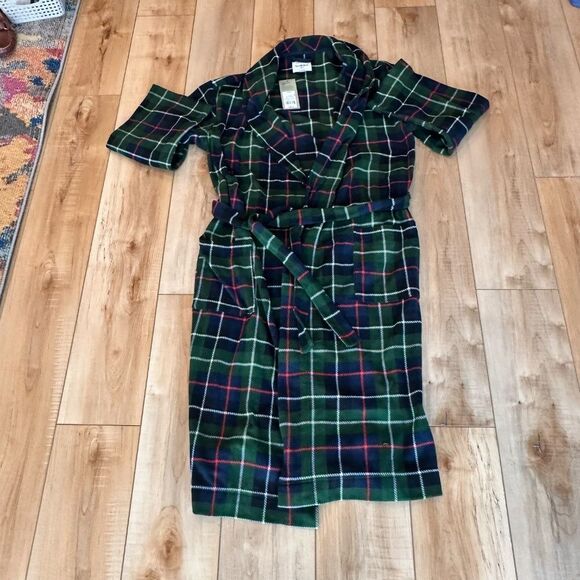 NWT Goodfellow Mens Fleece/Fuzzy Plaid Tartan Bath Robe Pockets Green/Blue Small - Picture 5 of 6